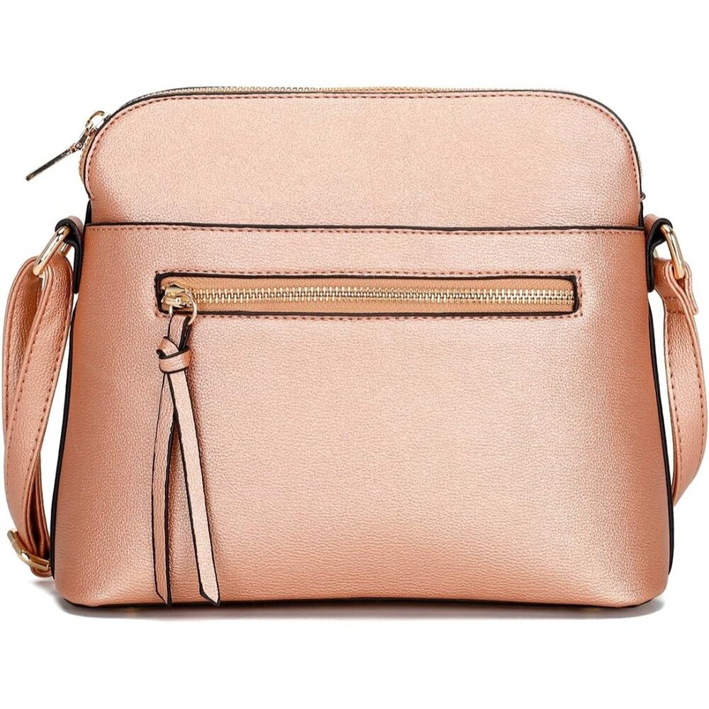 ⚡ Women's Rose Gold Adjustable Shoulder Strap Zipper Pocket Crossbody Bag